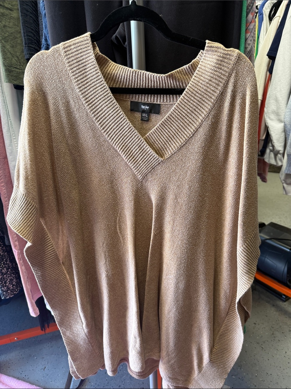 Mossimo Supply Co. V-Neck Poncho Sweater in Tan